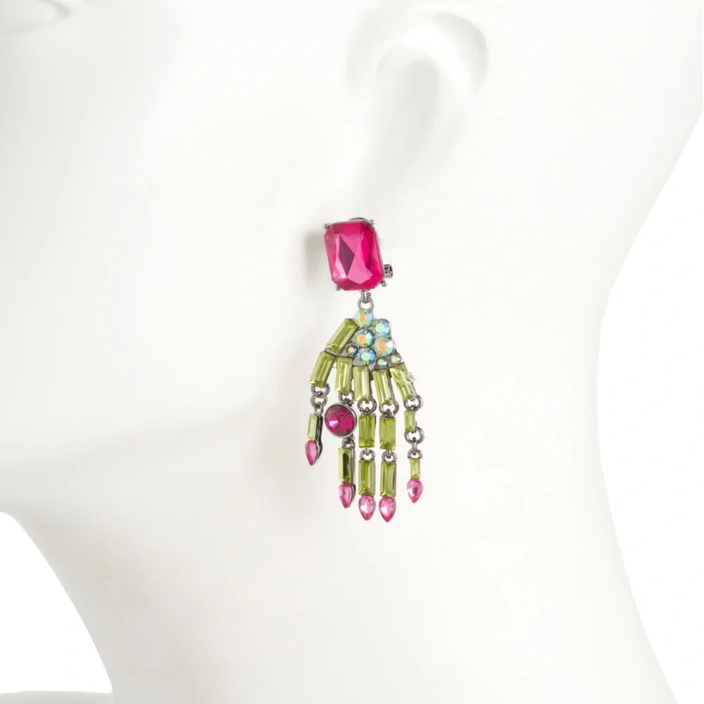 NWT Betsey Johnson Halloween Green Tone Skeleton Drop Earrings - Picture 2 of 5